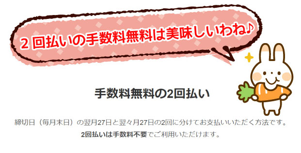 2回払いの手数料無料
