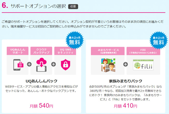 サポートオプションの選択