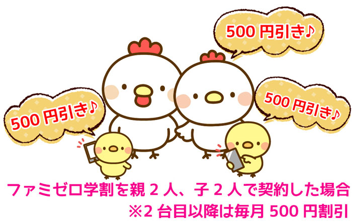 ファミゼロ学割を親2人、子2人で契約